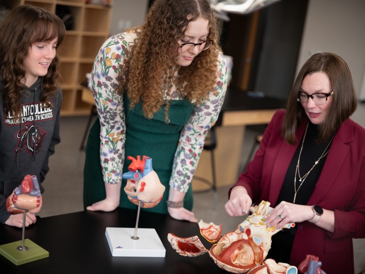 Dr. Shakerley and students study antatomy
