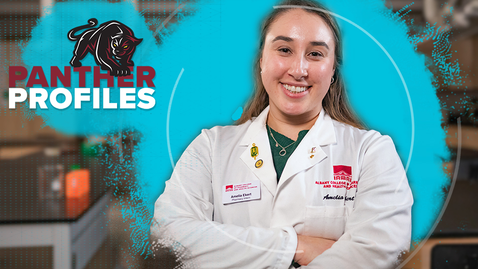 Pharmacy student Amelia Ekert in Panther Profiles frame