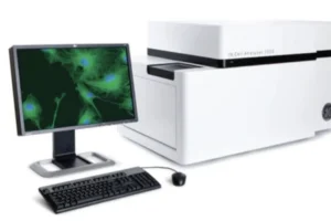 IN Cell Analyzer capturing fluorescent cell images for automated assay analysis.