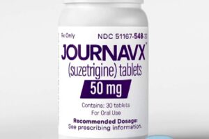 A bottle of Journavx, a new, non-opioid painkiller approved by the FDA