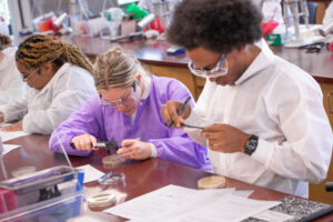 Two ACPHS students conducting research in the lab
