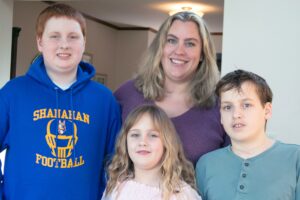 Online MSBS student Bridget Doherty with her children, L-R, Theodore, Daisy and Phinneas