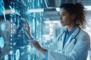 Doctor looking at screen of health data