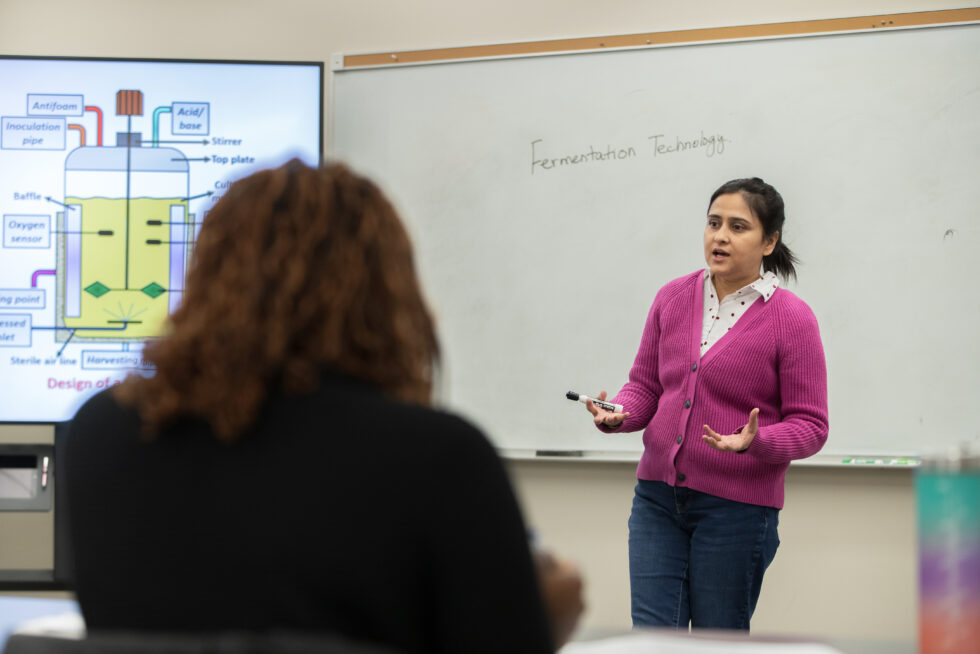 Payel teaches in MS Biotechnology classroom
