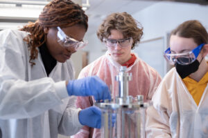 Students study lab equipment in MSBT Biotechnology Classroom