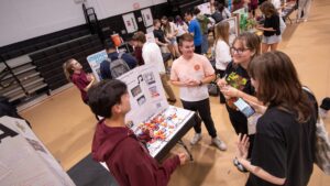 Students talk at club fair