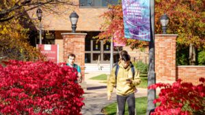 Students walk out of O'Brien building