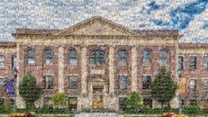 A color, mosaic image of the O'Brien building 