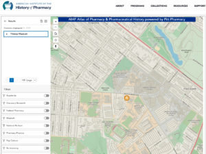 A screen cap of the AHIP map pinning the Throop Museum