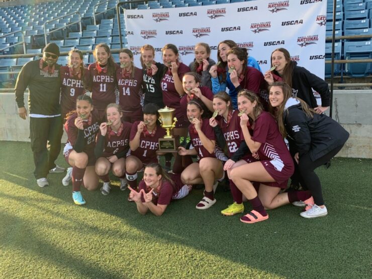 2022 Women's soccer team group photo after winning national championship